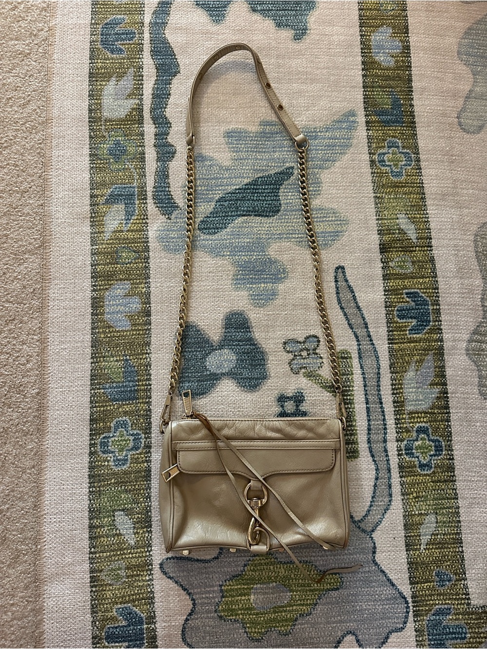 Rebecca Minkoff Cream Leather Crossbody with Gold Chain Strap